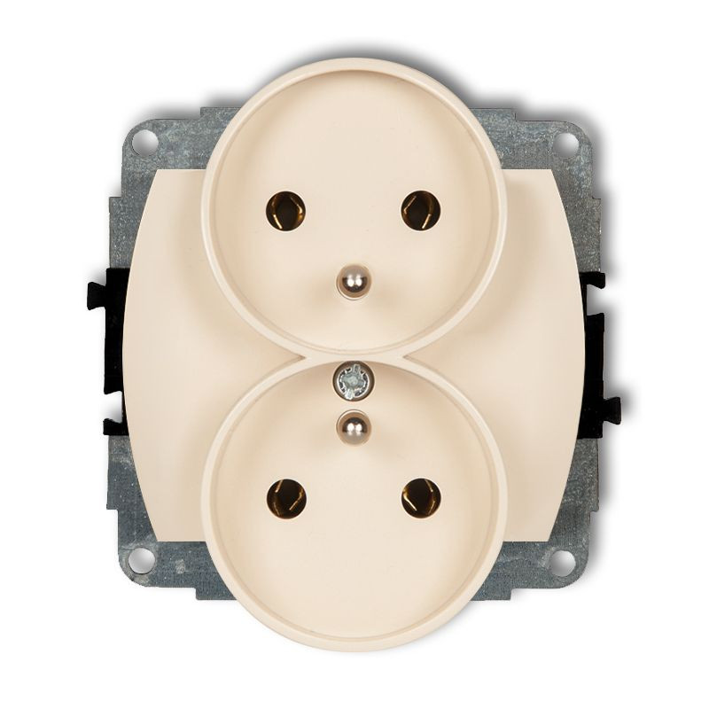 Mechanizm gniazda podwójnego do ramki poziomej z uziemieniem (bez przesłon torów prądowych) beżowy Karlik TREND