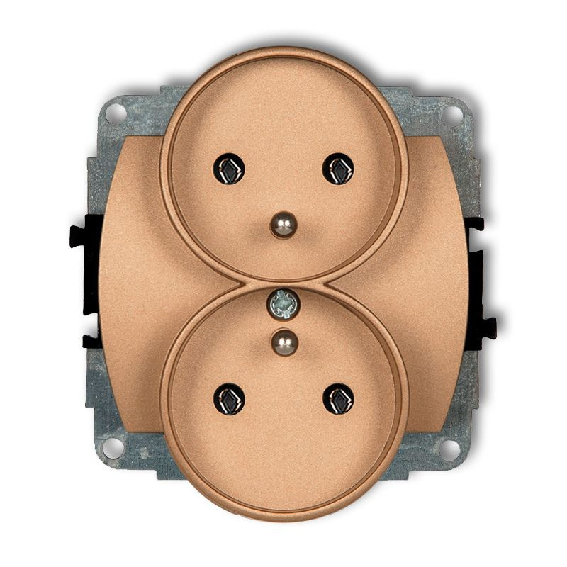 Mechanizm gniazda podwójnego do ramki poziomej z uziemieniem (bez przesłon torów prądowych) złoty metalik Karlik TREND