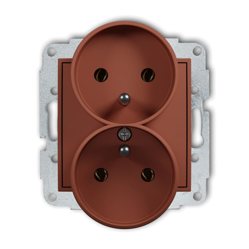 Mechanizm gniazda podwójnego do ramki z uziemieniem (bez przesłon torów prądowych) terakota Karlik ICON