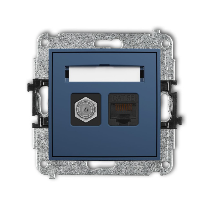 Mechanizm gniazda antenowego poj. typu F (SAT) + gniazda komputerowego pojedynczego, kat. 5e, 8-stykowy navy blue Karlik ICON