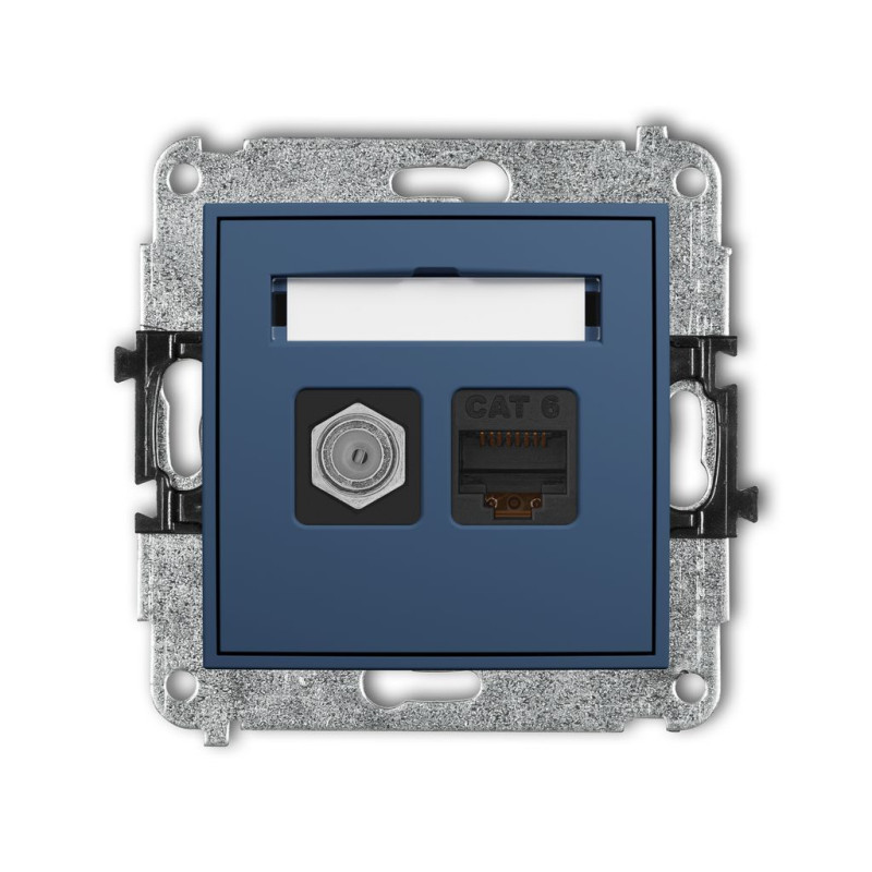 Mechanizm gniazda antenowego poj. typu F (SAT) + gniazda komputerowego pojedynczego, kat. 6, 8-stykowy navy blue Karlik ICON