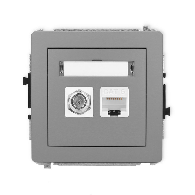 Mechanizm gniazda antenowego typu F (SAT) + gniazda komputerowego 1xRJ45, kat. 6, 8-stykowy szary mat Karlik DECO