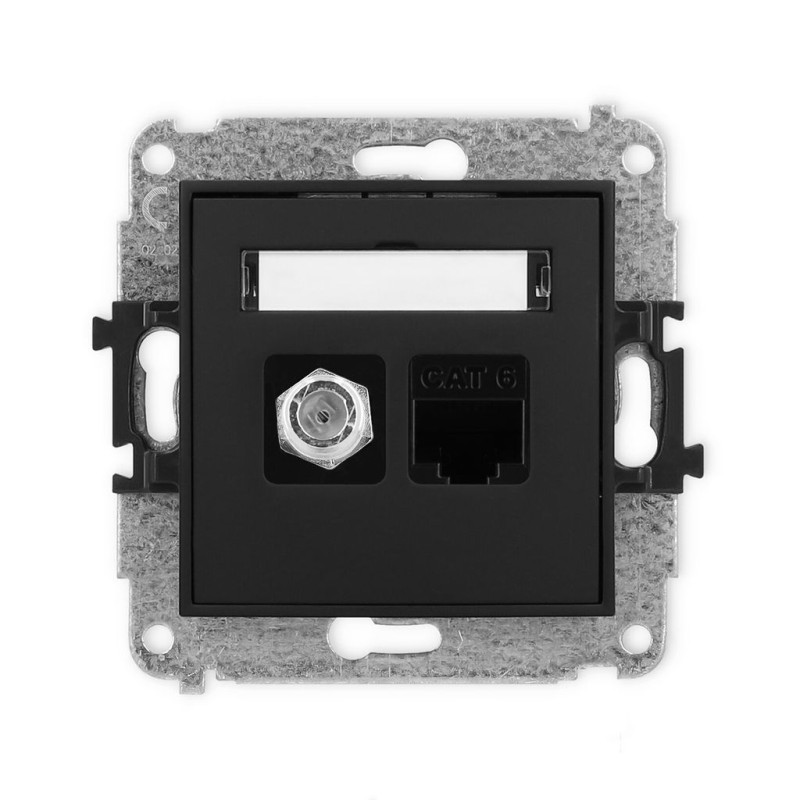 Mechanizm gniazda antenowego typu F (SAT) + gniazda komputerowego 1xRJ45, kat. 6, 8-stykowy czarny mat Karlik MINI