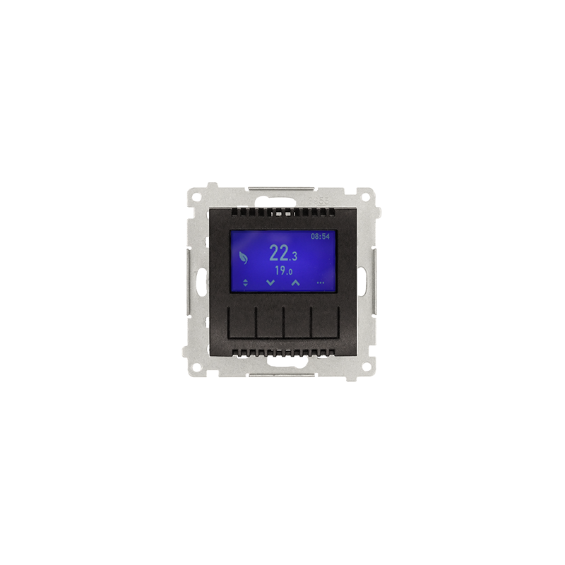 Termostat programowalny z wyświetlaczem z wew/zewn czujnikiem temperatury bez sondy (moduł) antracyt Kontakt Simon 54