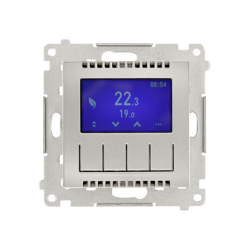 Termostat programowalny z wyświetlaczem z wew/zewn czujnikiem temperatury bez sondy (moduł) srebrny mat Kontakt Simon 54