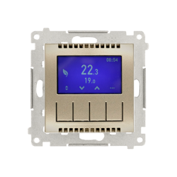 Termostat programowalny z wyświetlaczem z wew/zewn czujnikiem temperatury bez sondy (moduł) złoty mat Kontakt Simon 54