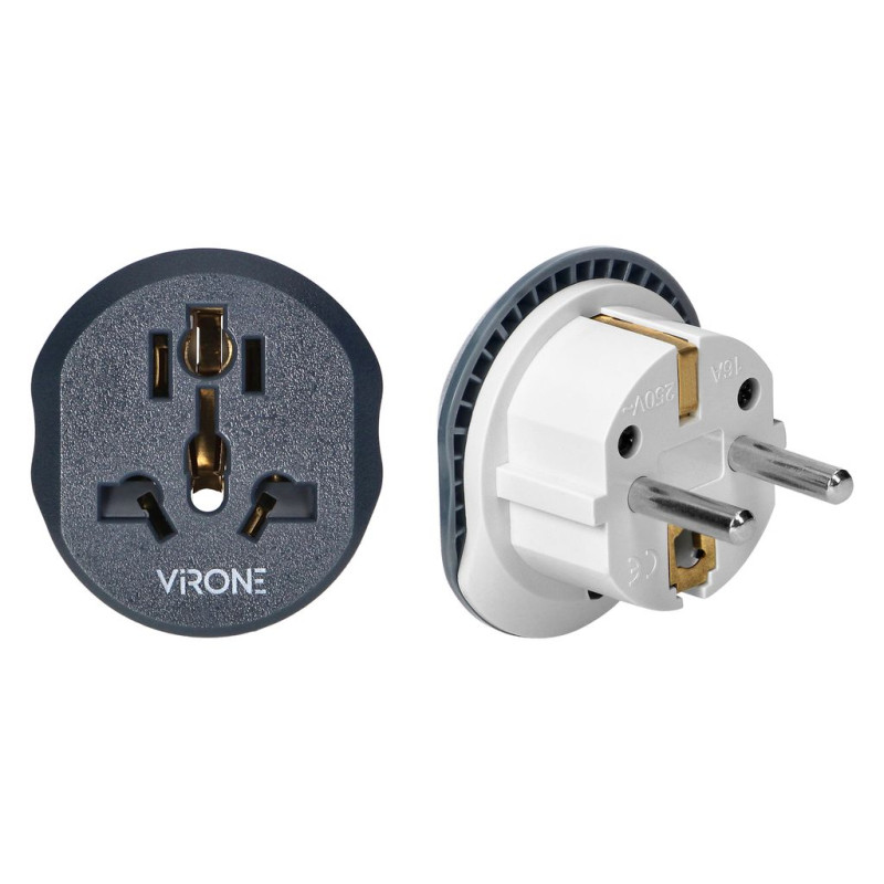 Adapter podróżny - Go to Europe, uniwersalne gniazdo, wtyczka Uni-Schuko, szary VIRONE