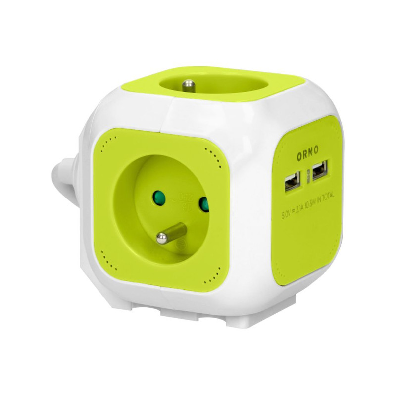 Przedłużacz Kostka 4 gniazda + 2xUSB, 1,4m, limonkowy ORNO