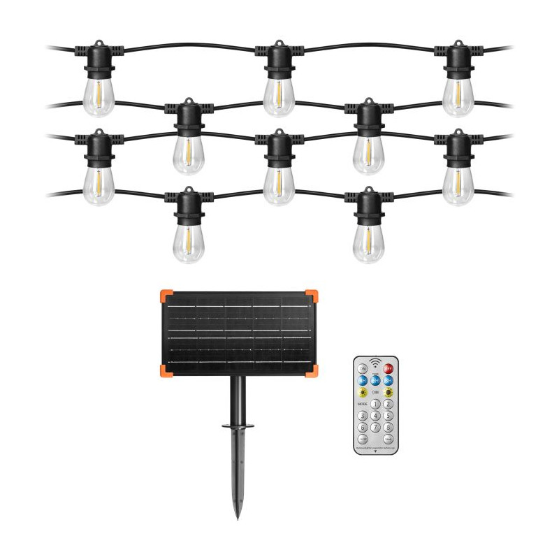 Girlanda solarna 20 m (20 opraw + 20 żarówek LED) 0,1W E27, 3000K, pilot + 1 żarówka gratis ORNO