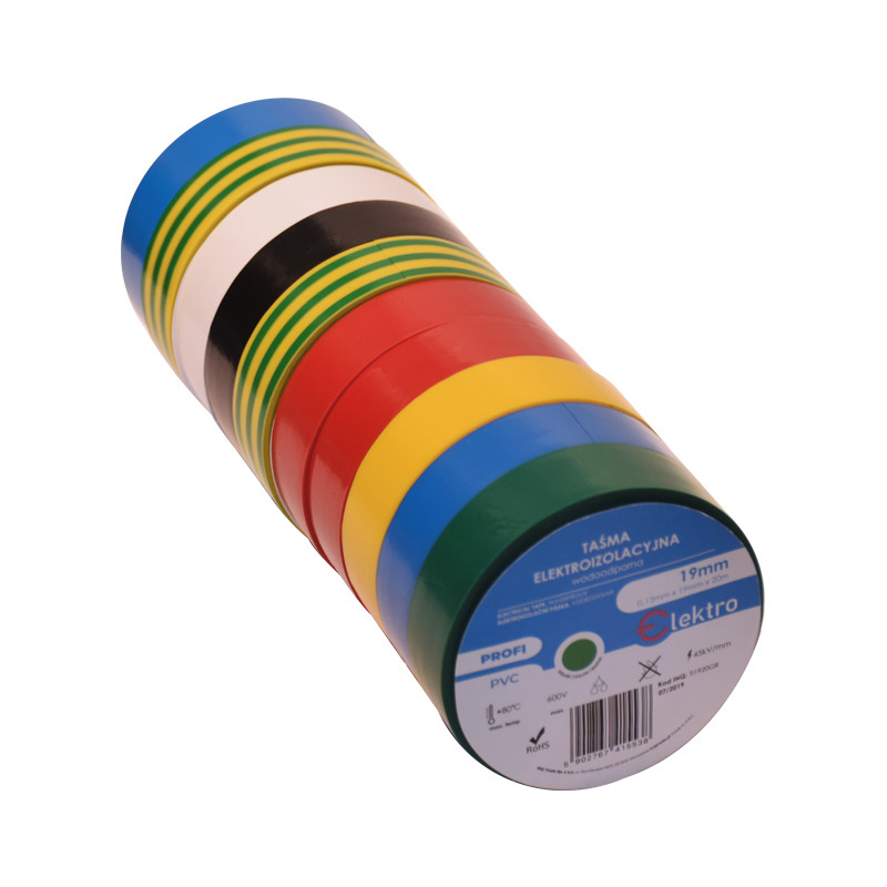 Taśma izolacyjna wodoodporna 0,13mmx19mmx20m mix kolor (10szt.) ELEKTRO