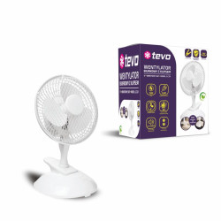 Wentylator TEVO biurkowy obrotowy 360° z klipsem 6 cali 15W biały Tevo
