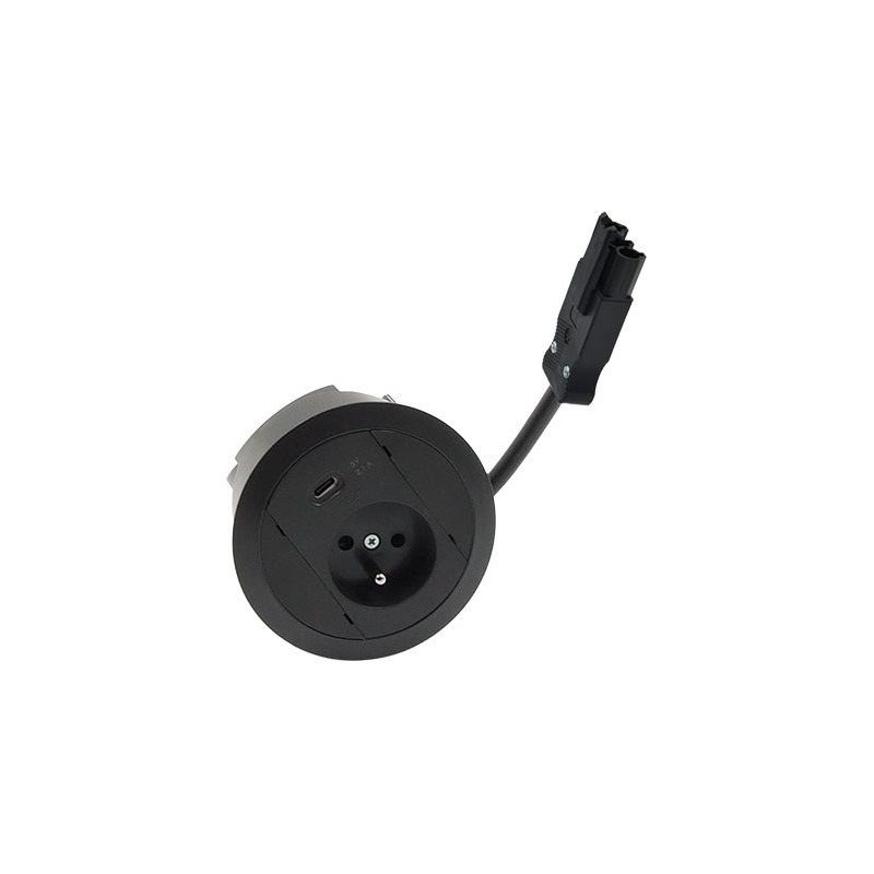 Gniazdo meblowe 1x230V + ładowarka USB typ C + czarny KOTANKT SIMON 480