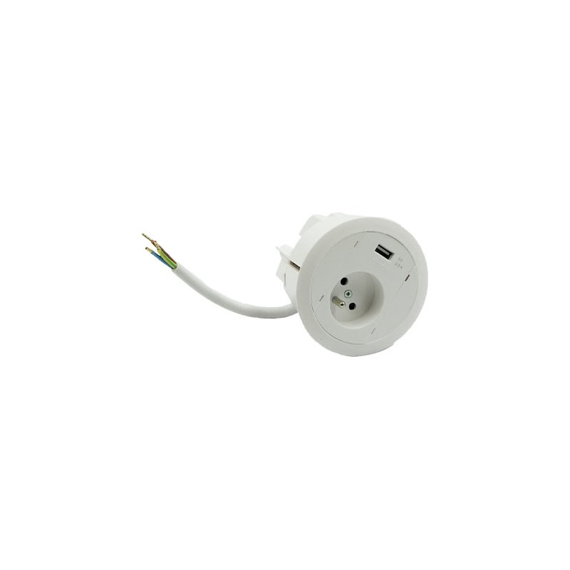 Gniazdo meblowe 1x230V + ładowarka USB typ A+ złącze 10 cm przewód biały KOTANKT SIMON 480