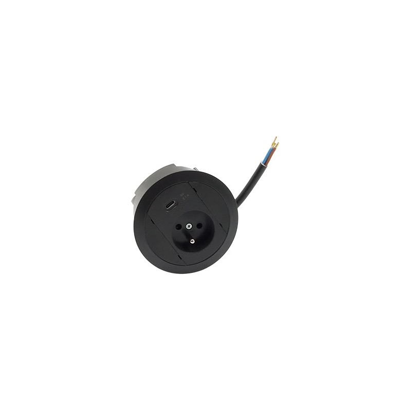 Gniazdo meblowe 1x230V + ładowarka USB typ C+ złącze 10 cm przewód czarny KOTANKT SIMON 480