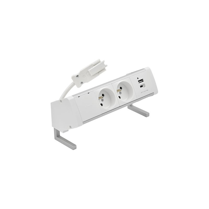 Biurkowy zestaw gniazd 2x230V + ładowarka USB typ A+C aluminium-biały KOTANKT SIMON 480