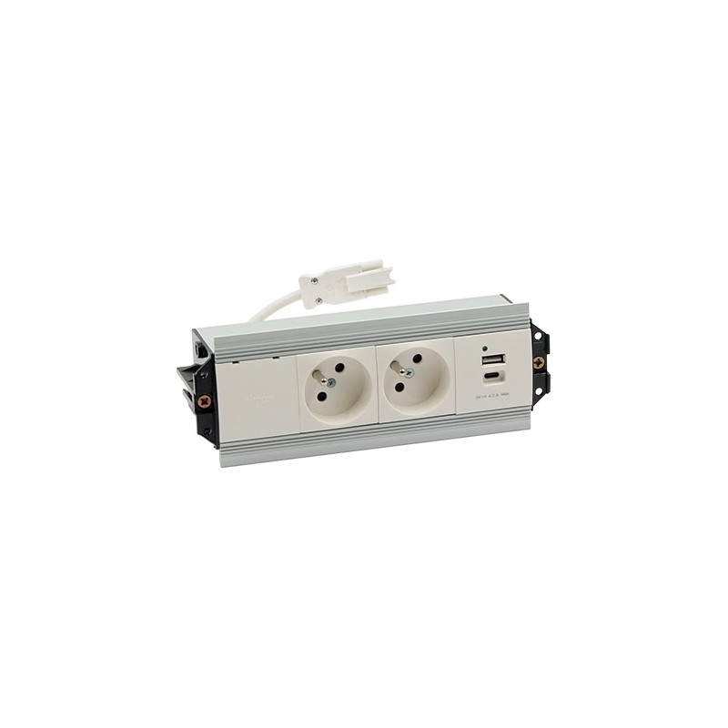 Indesk 2x230V + ładowarka USB typ A+C aluminium-biały KOTANKT SIMON 480
