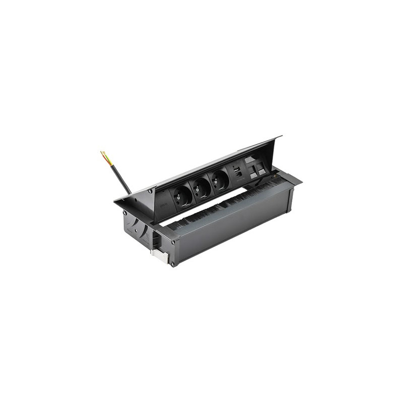 Cover 3x230V + USB A+C + moduł dla 2 złączy RJ45 keystone+ złącze 10 cm przewód czarny KOTANKT SIMON 480