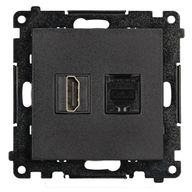 Gniazdo HDMI 2.1 + RJ45 kat.6. czarny mat Kontakt Simon 55

