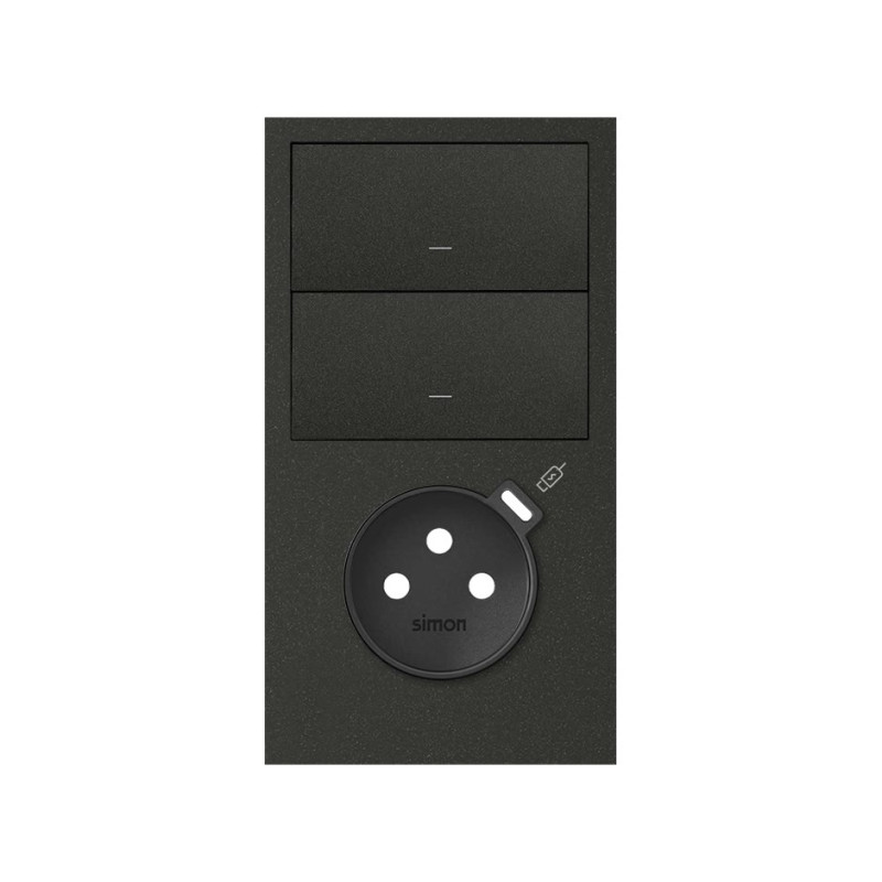 Panel 2-krotny pion 2 klawisze + gniazdo z zintegrowaną ładowarką USB C czarny mat Kontakt Simon 100