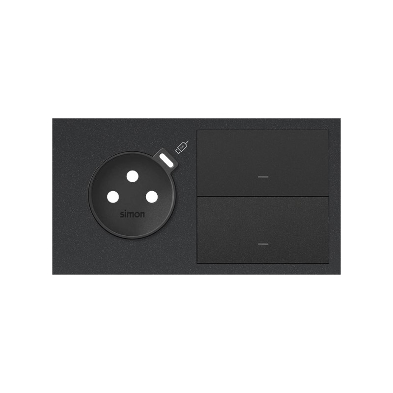Panel 2-krotny 1 gniazdo ze zintegrowana ładowarka USB C  + 2 klawisze czarny mat Kontakt Simon 100