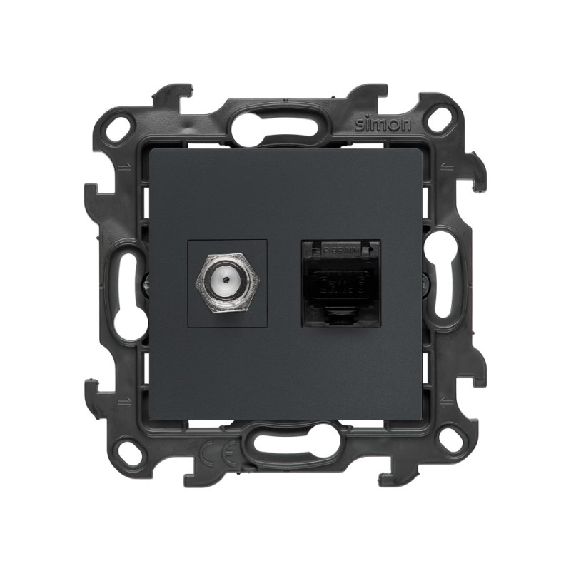 Gniazdo antenowe typu F + RJ45 kat.6 grafitowy mat Kontakt Simon 24