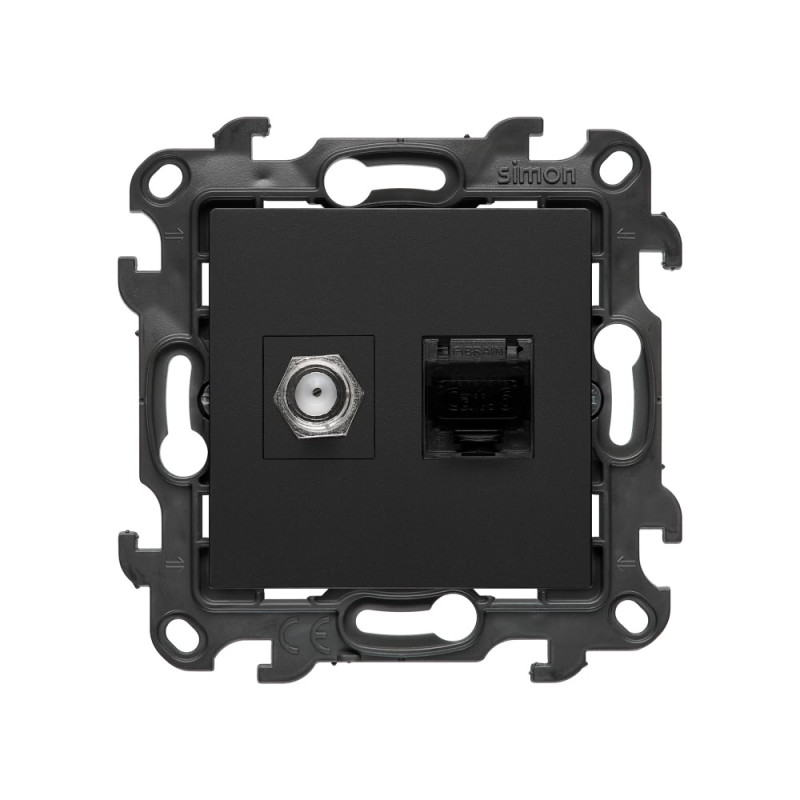 Gniazdo antenowe typu F + RJ45 kat.6 czarny mat Kontakt Simon 24