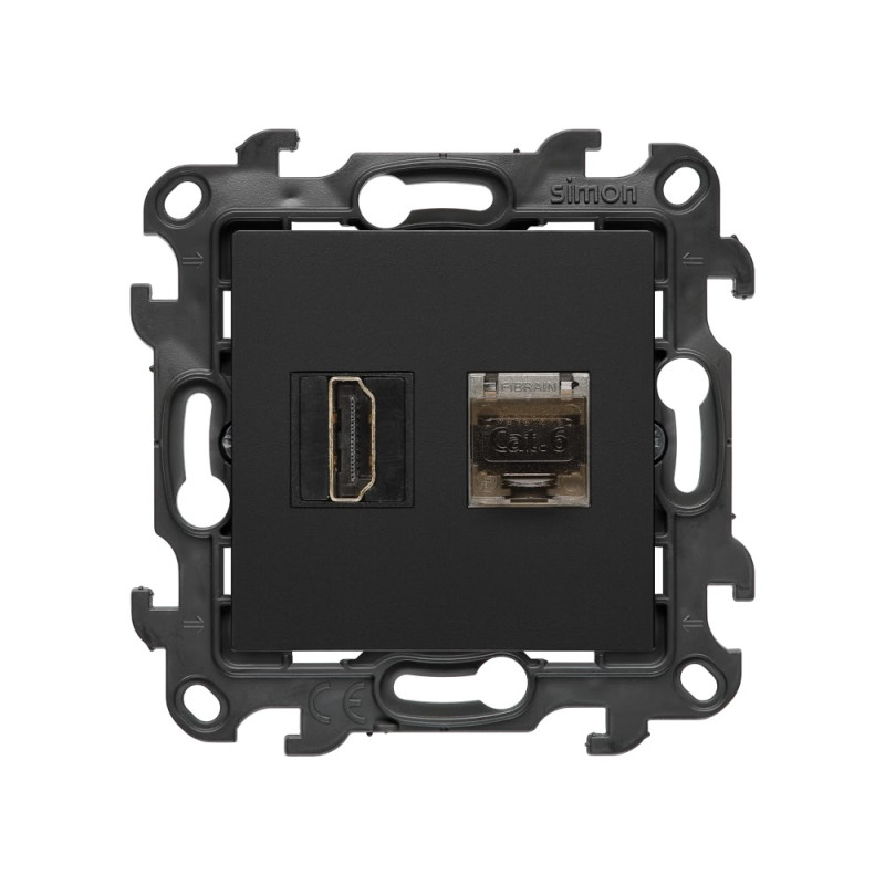 Gniazdo HDMI ver. 2.1 + RJ45 kat.6. czarny mat Kontakt Simon 24