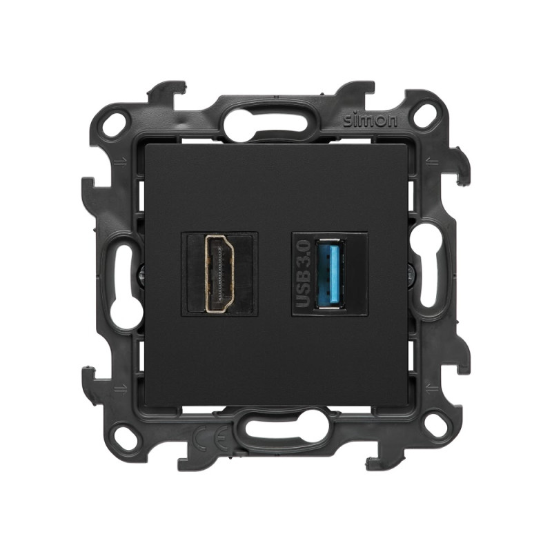 Gniazdo HDMI ver. 2.1 + USB A 3.0 czarny mat Kontakt Simon 24