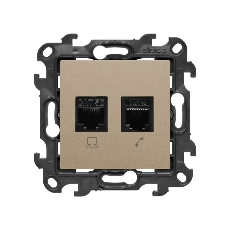 Gniazdo komputerowe RJ45 kategoria 5e + telefoniczne RJ12 szampański mat Kontakt Simon 24