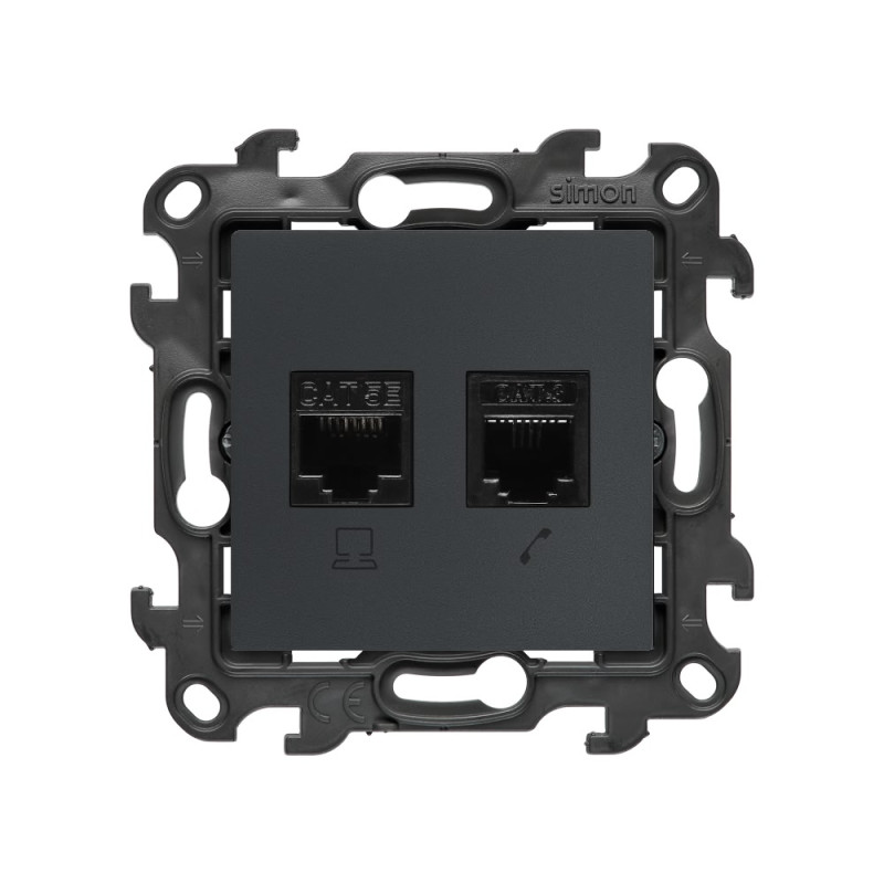 Gniazdo komputerowe RJ45 kategoria 5e + telefoniczne RJ12 grafitowy mat Kontakt Simon 24