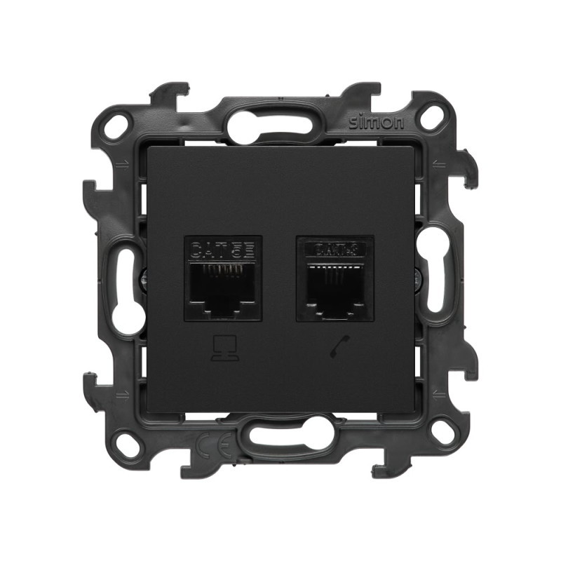 Gniazdo komputerowe RJ45 kategoria 5e + telefoniczne RJ12 czarny mat Kontakt Simon 24