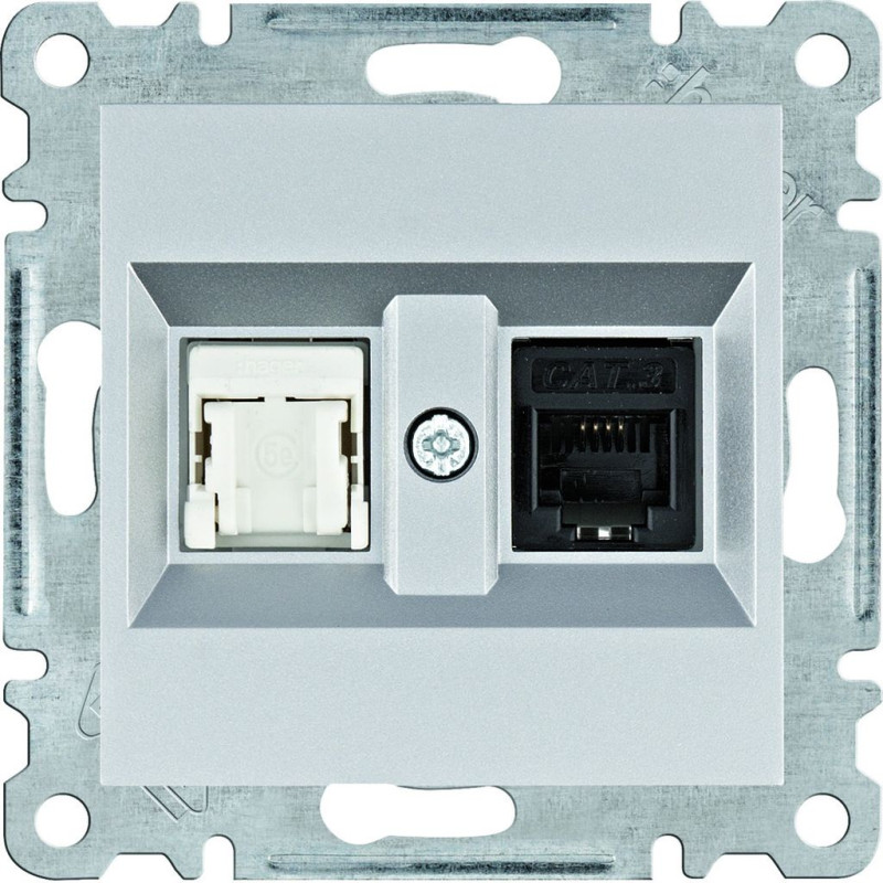 Gniazdo RJ11/12 + RJ45 srebrny HAGER Lumina 2