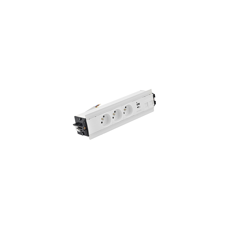 Indesk 3x230V + USB A+C + moduł dla 2 złączy RJ45 keystone+ złącze 10 cm przewód biały KOTANKT SIMON 480