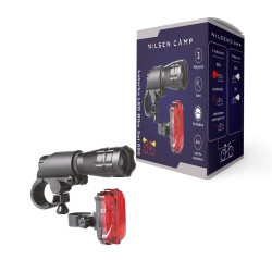 Latarka led rowerowa Bike SET 050 3W+2W, 120lm, 3xAAA+2xAAA(R03), stroboskop, 3 tryby świecenia, zoom, zasięg 30m Nilsen Camp