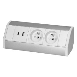 Gniazdo meblowe 2x2P+Z, 2xUSB typ A+C 2,4A biało-srebrne ORNO