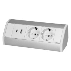 Gniazdo meblowe schuko 2x2P+Z, 2xUSB typ A+C 2,4A biało-srebrne ORNO