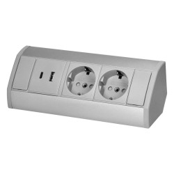 Gniazdo meblowe schuko 2x2P+Z, 2xUSB typ A+C, 2,4A, szaro-srebrne ORNO