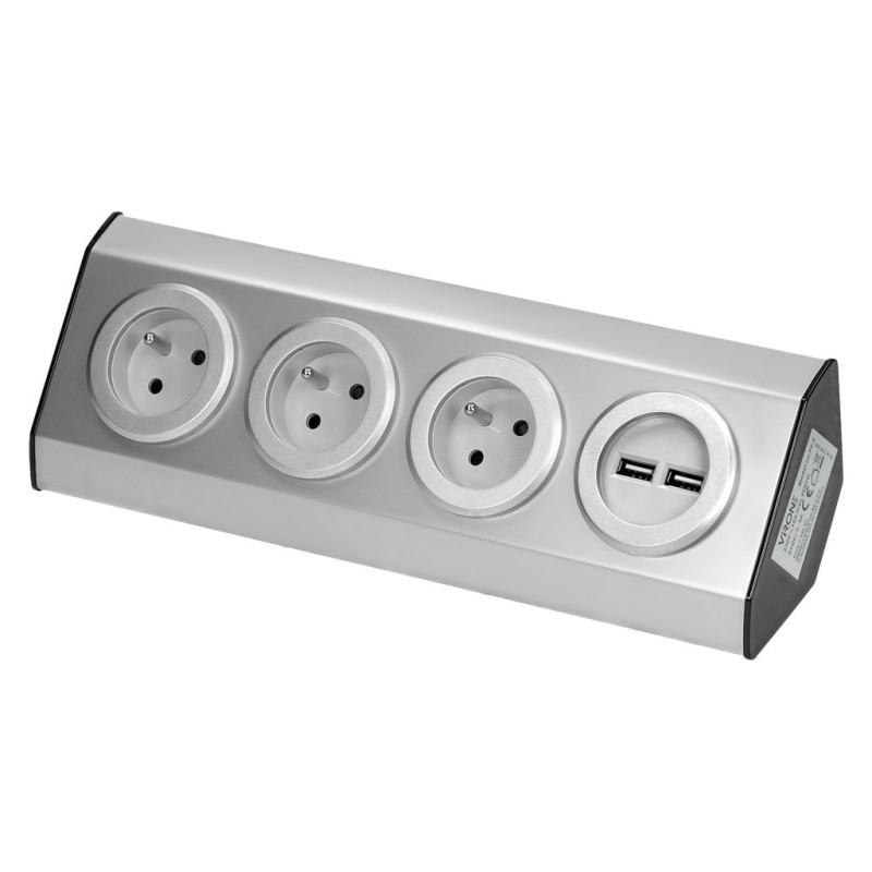 Gniazdo meblowe, kuchenne montowane na rzepy, z ładowarką USB INOX. ORNO